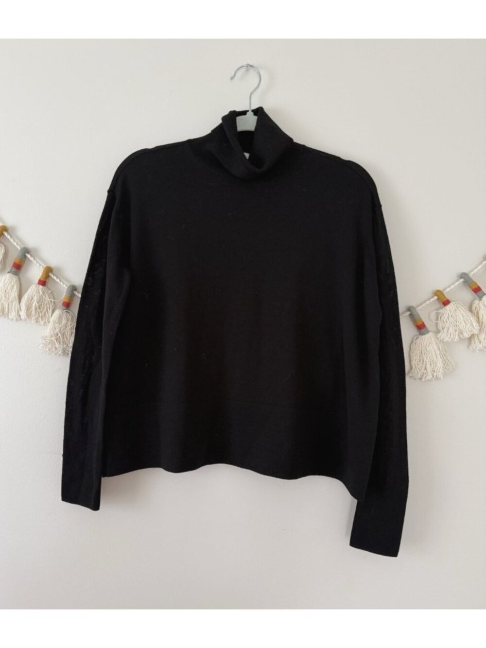 Everlane 100% Wool Turtleneck Long Sleeve Boxy Black Top Layering Basics Relax S